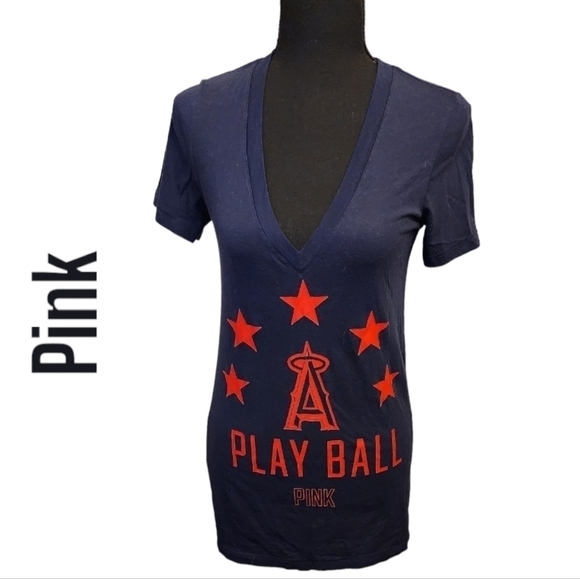 Victoria's Secret PINK navy/red  los Angeles angels tshirt size medium - Picture 1 of 6